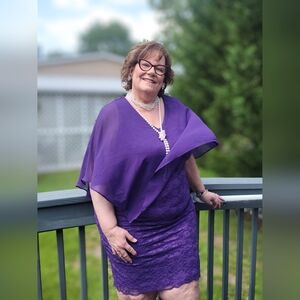 NEW NWT Pinup Fashion Plus Size Purple Overlay Cape Bodycon Lace Pencil Dress